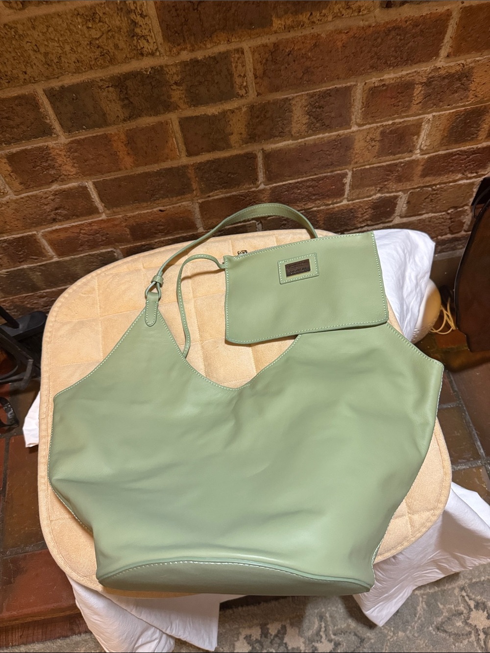 Minimal Sage Green Hobo Tote with Matching Wrist Pouch